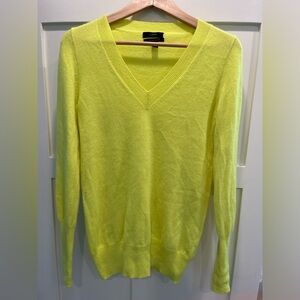 J CREW Italian Cashmere Neon Yellow V Neck Sweater - M